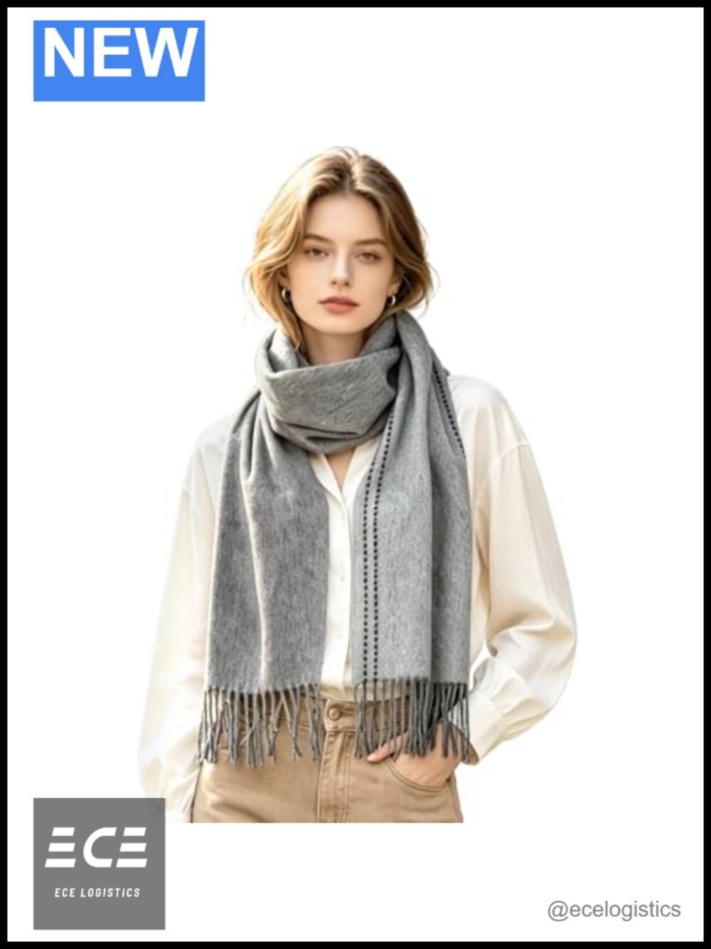 100% Australian Wool Reversible Winter Scarf Unisex Striped Fringe